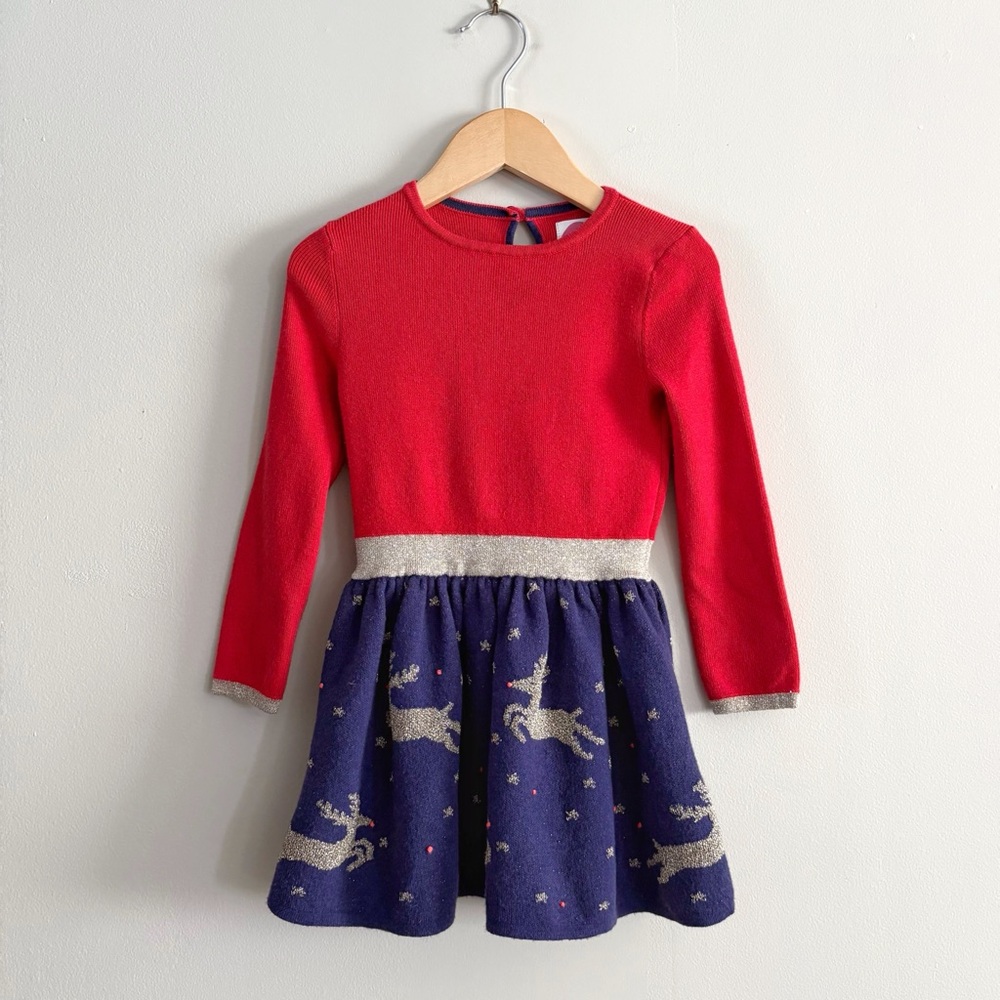 Mini Boden Girls Dress 2–3Y Red Blue Knit Unicorn Skater Cute Party Whimsical